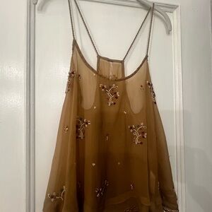 Free People Tan Embellished Sheer Top
